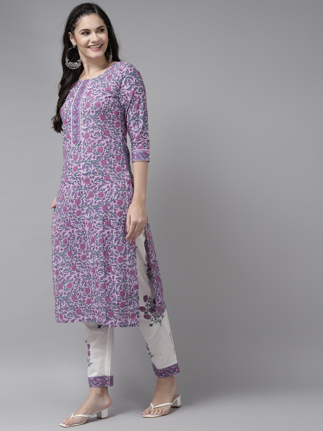 Lavender & White Printed Dupatta Set