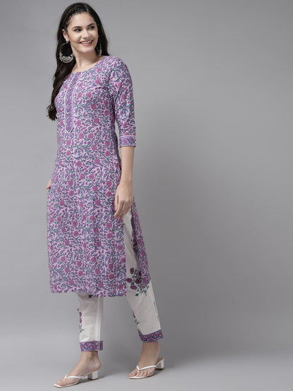 Lavender & White Printed Dupatta Set
