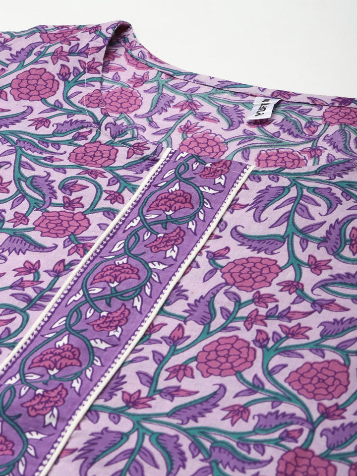 Lavender &amp; White Printed Dupatta Set