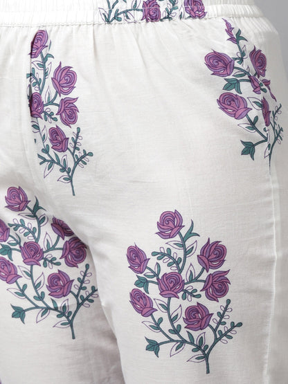 Lavender & White Printed Dupatta Set