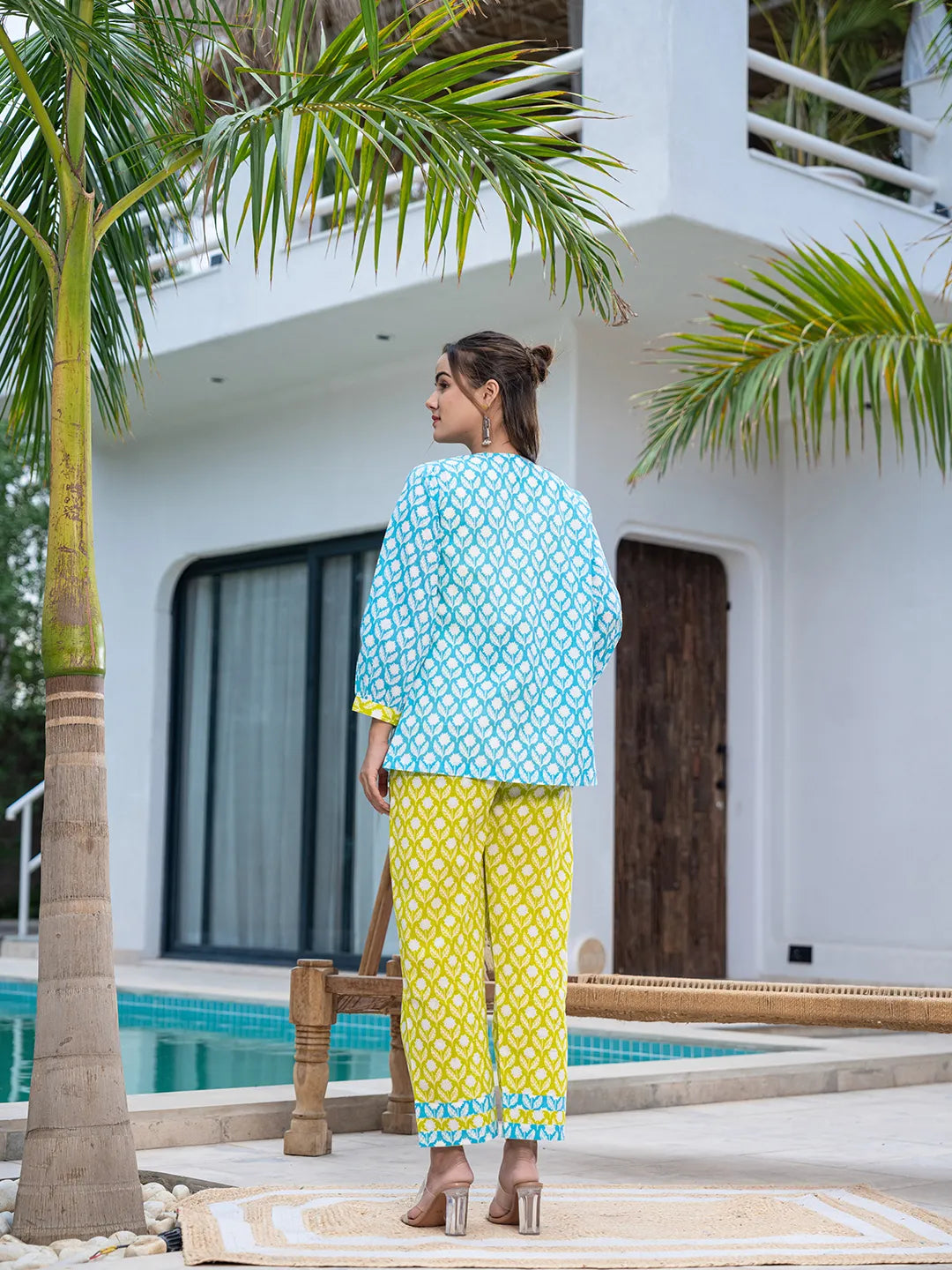 Lime Green &amp; Sky Blue Co Ord Set Add Jacket