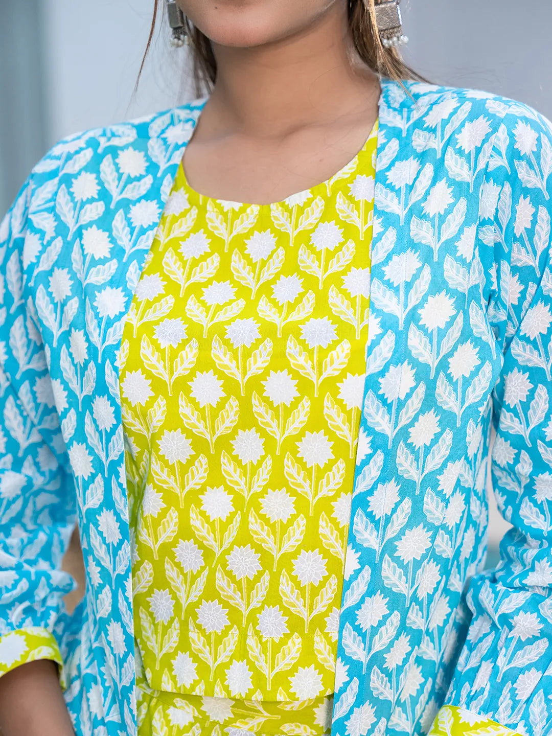 Lime Green &amp; Sky Blue Co Ord Set Add Jacket