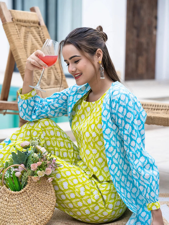 Lime Green &amp; Sky Blue Co Ord Set Add Jacket