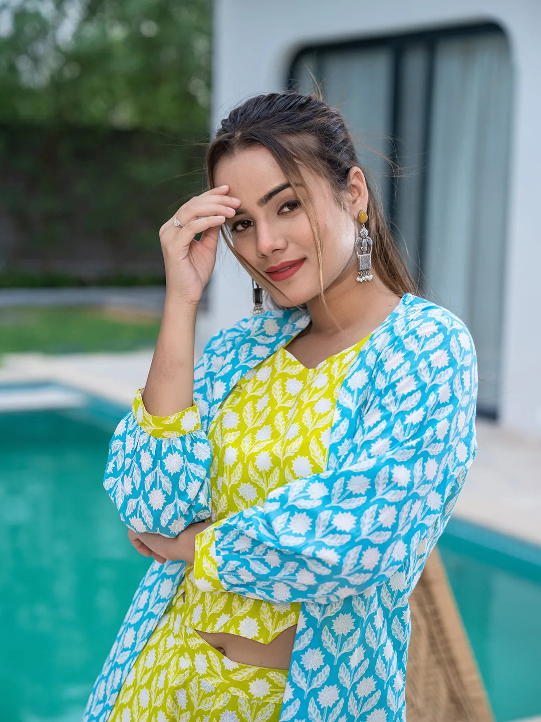 Lime Green &amp; Sky Blue Co Ord Set Add Jacket