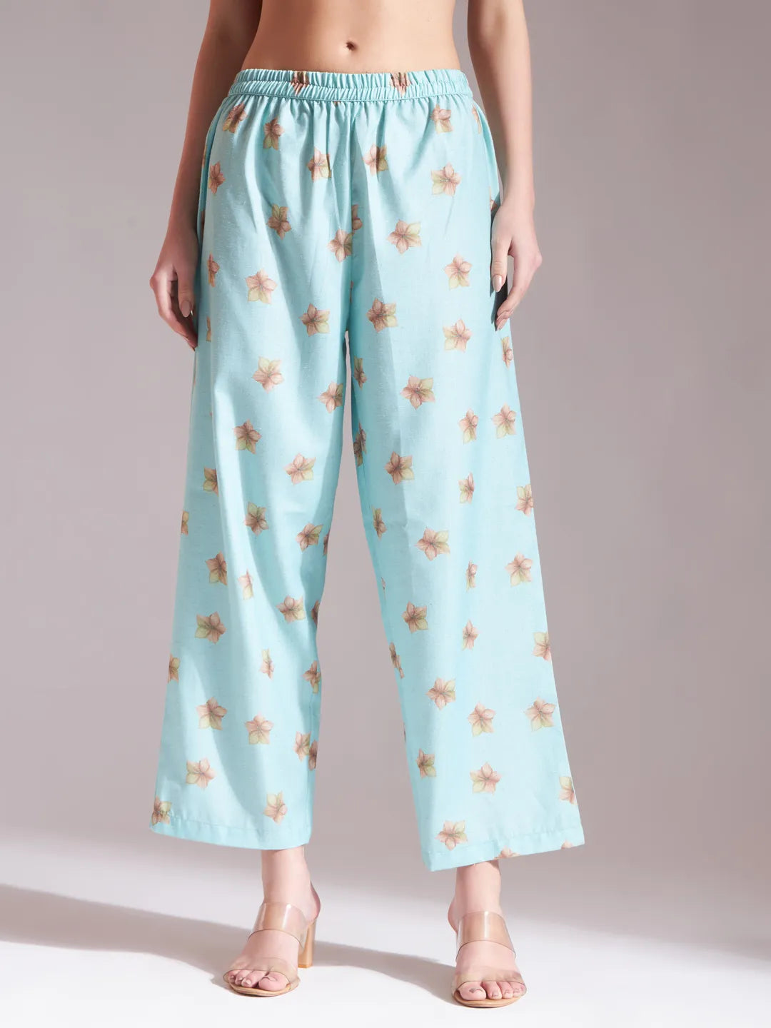 Linen Cotton Sea Green Anarkali Kurta Dupatta Pant Set