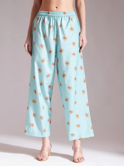 Linen Cotton Sea Green Anarkali Kurta Dupatta Pant Set