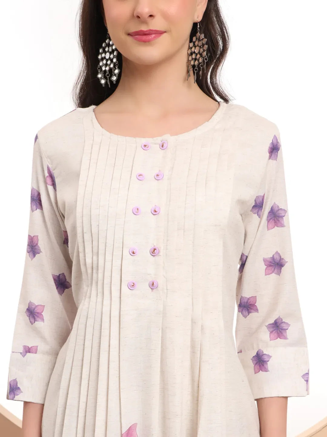 Linen Cotton White Anarkali Kurta Dupatta Pant Set