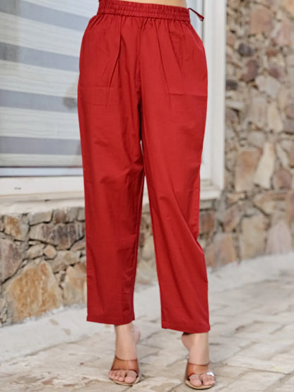 Maroon Cotton A Line Kurta Dupatta Set