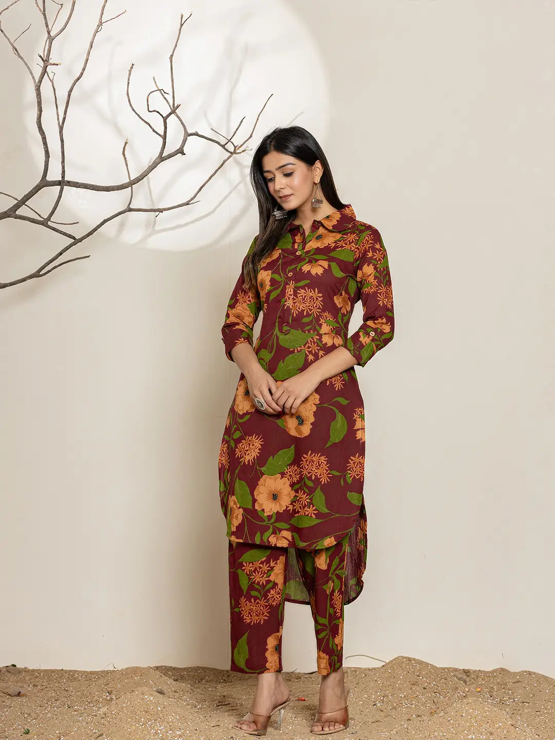 Maroon Cotton Co Ord Set