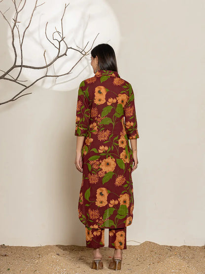 Maroon Cotton Co Ord Set