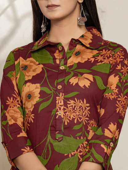 Maroon Cotton Co Ord Set