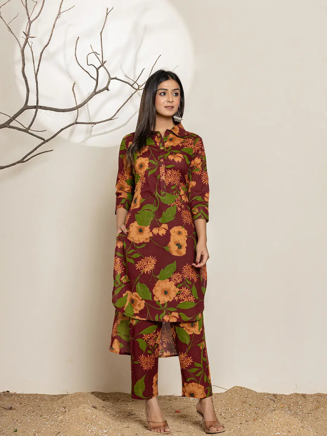 Maroon Cotton Co Ord Set