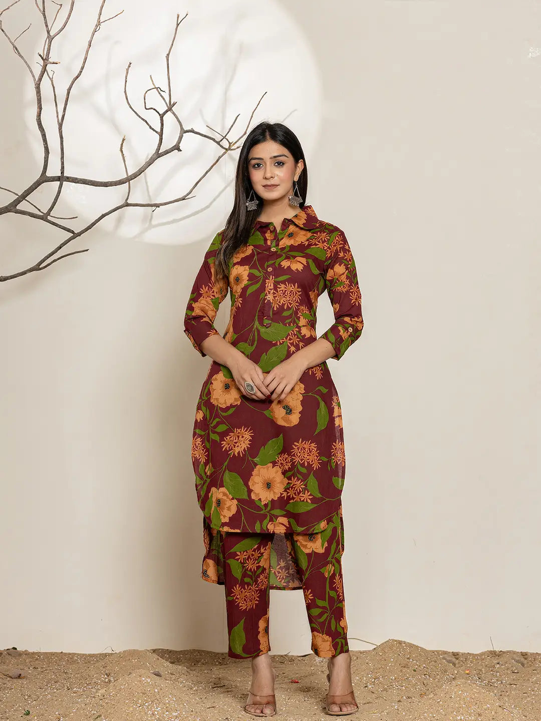 Maroon Cotton Co Ord Set