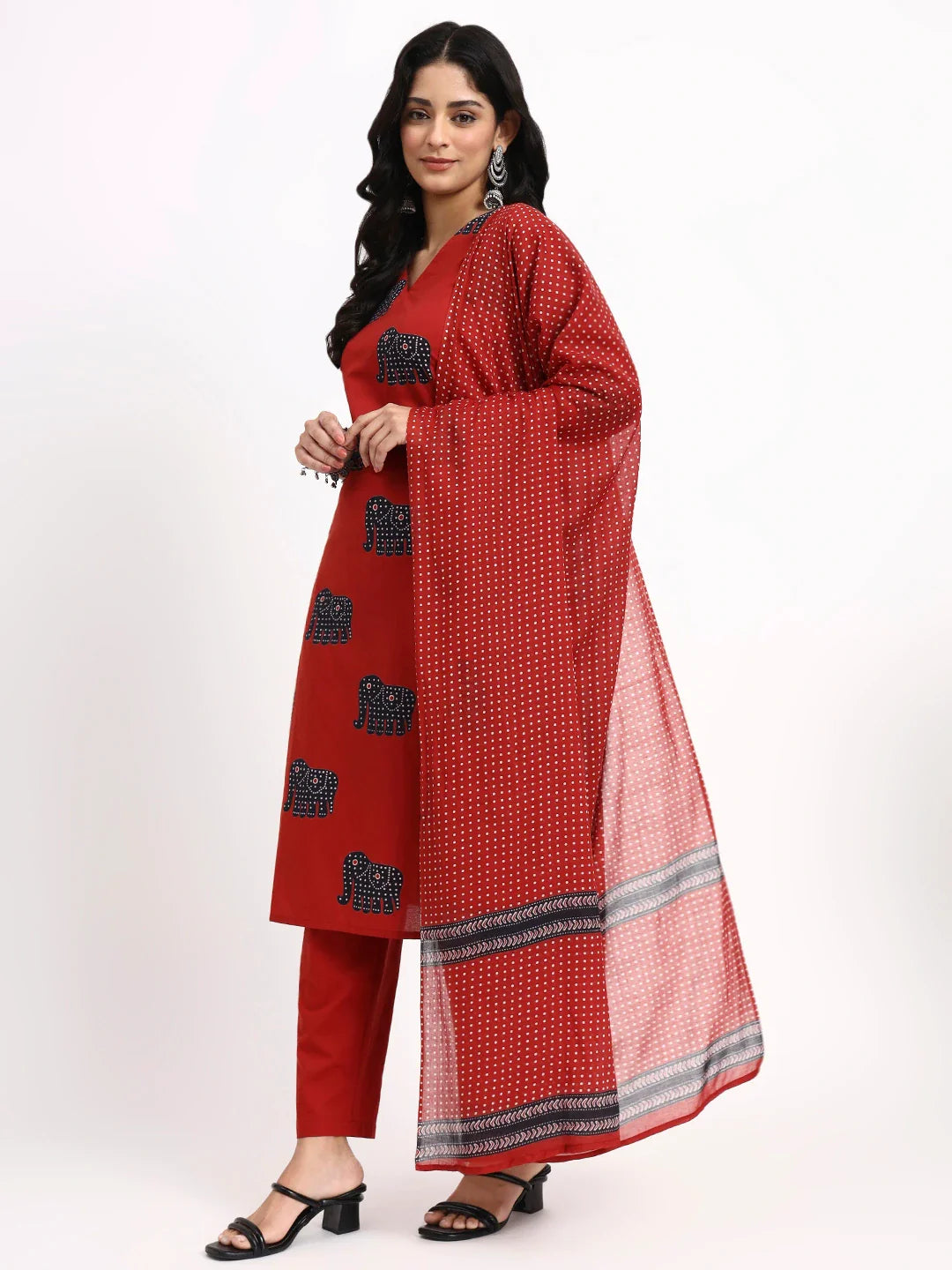 Cotton Ethnic Motifs Straight Kurta Pant Dupatta Set