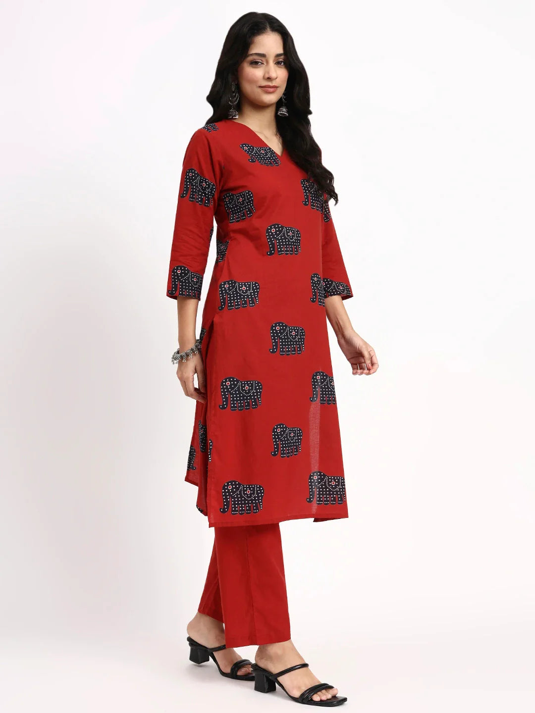 Cotton Ethnic Motifs Straight Kurta Pant Dupatta Set