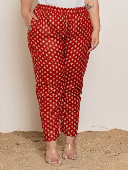 Maroon Embroidered Cotton Plus Size Kurta Dupatta Set