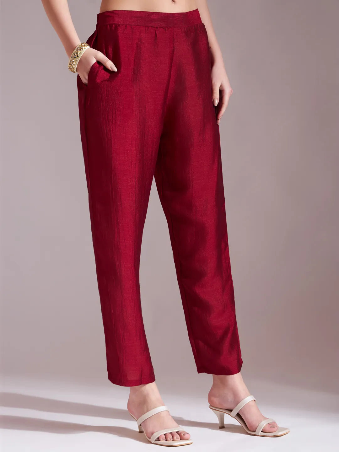 Maroon Embroidered Kurta With Pant And Dupatta Comes With Cotton Lining