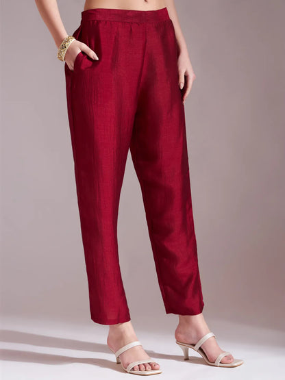 Maroon Embroidered Kurta With Pant And Dupatta Comes With Cotton Lining