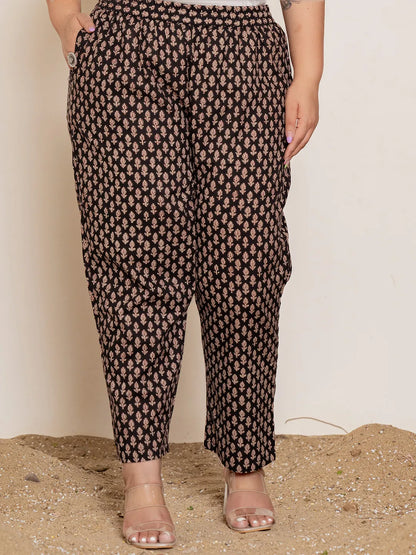 Maroon Floral Print Cotton Plus Size Kurta Dupatta Set