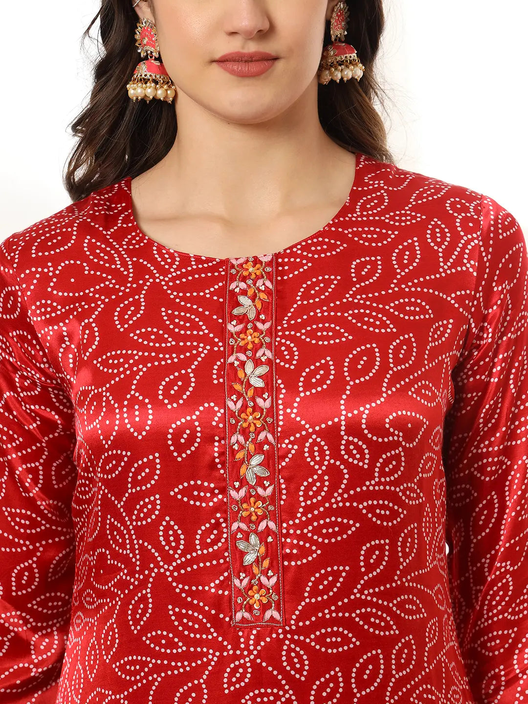 Maroon Gajji Silk Bandhani Embroidered Kurta With Trousers With Dupatta Set