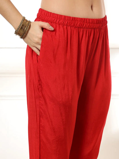 Maroon Gajji Silk Bandhani Embroidered Kurta With Trousers With Dupatta Set