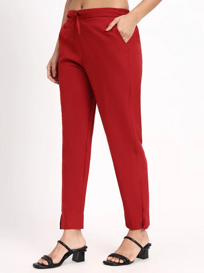 Mid-Rise Ankle-Length Regular Fit Poplin Pants