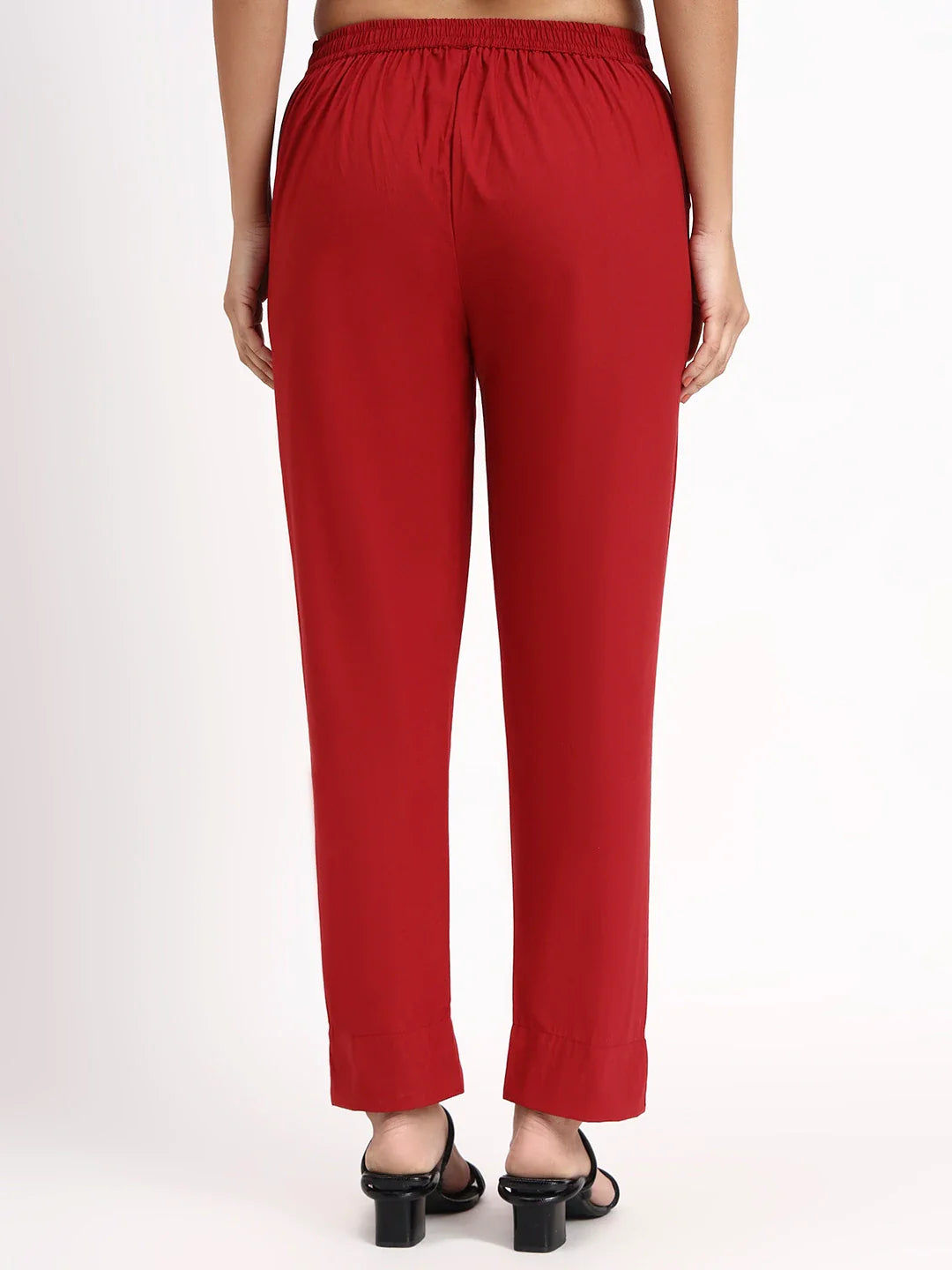 Mid-Rise Ankle-Length Regular Fit Poplin Pants