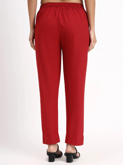 Mid-Rise Ankle-Length Regular Fit Poplin Pants