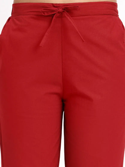 Mid-Rise Ankle-Length Regular Fit Poplin Pants