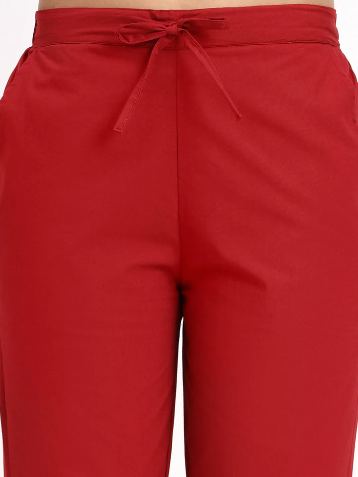 Mid-Rise Ankle-Length Regular Fit Poplin Pants
