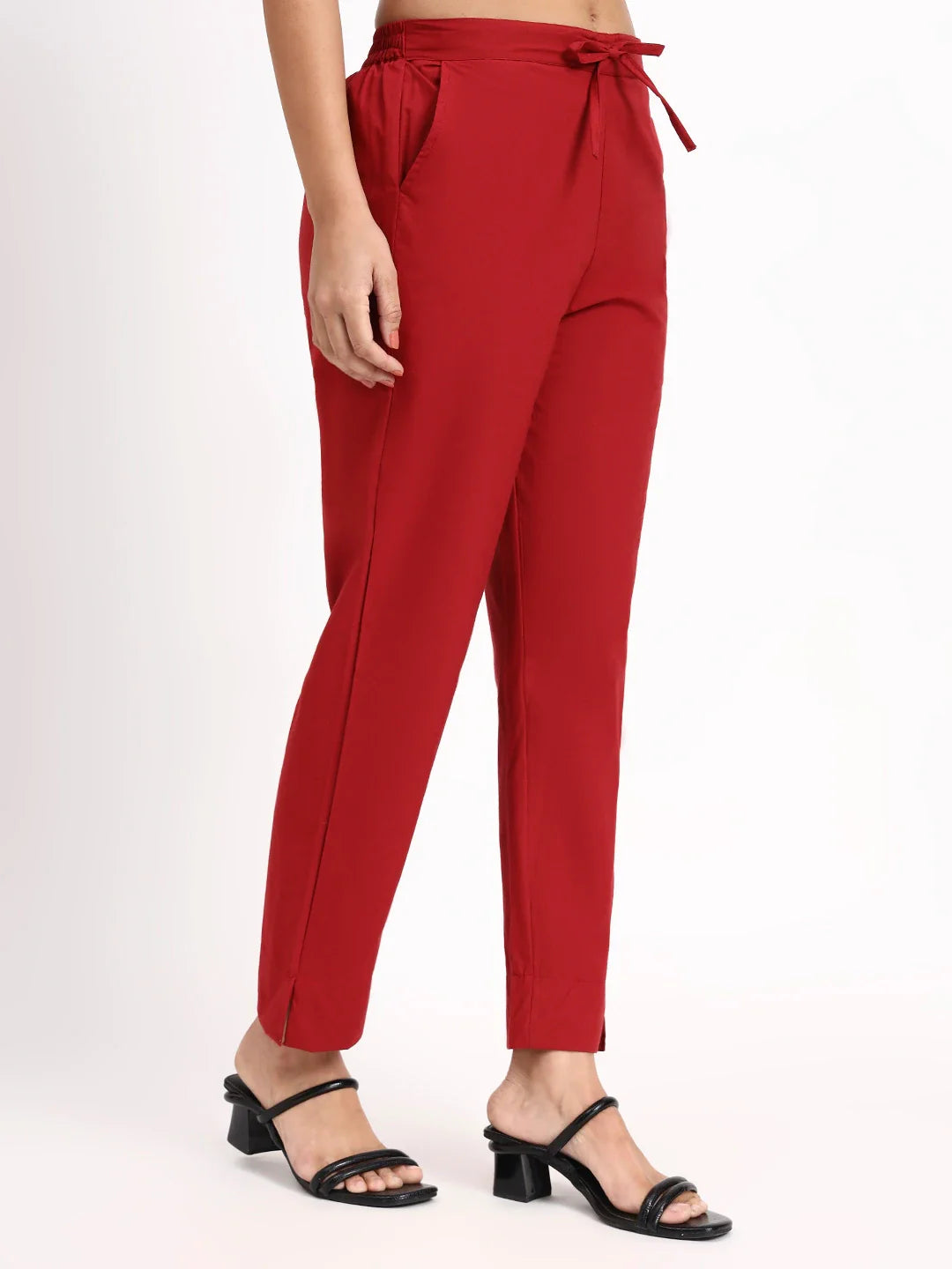Mid-Rise Ankle-Length Regular Fit Poplin Pants