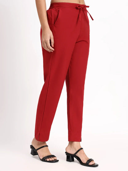 Mid-Rise Ankle-Length Regular Fit Poplin Pants