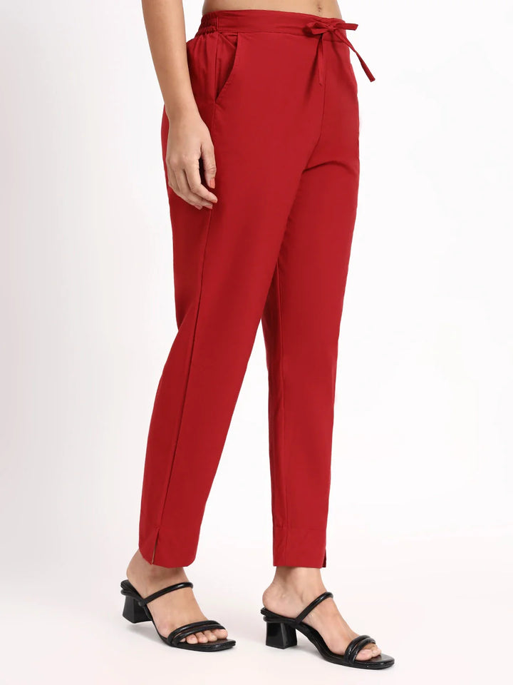 Mid-Rise Ankle-Length Regular Fit Poplin Pants