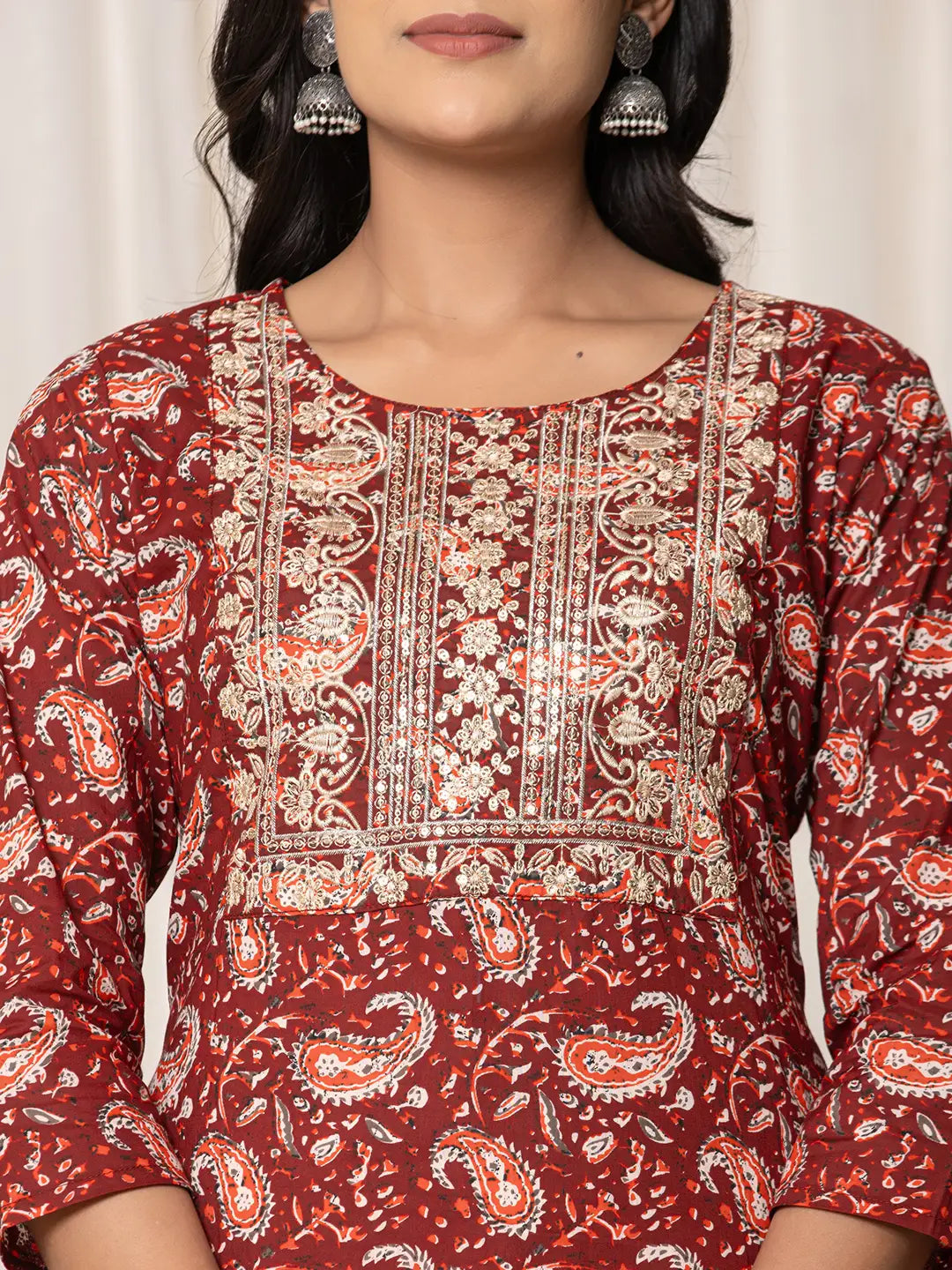 Maroon Paisley Pure Cotton Straight Kurta And Trouser With Dupatta