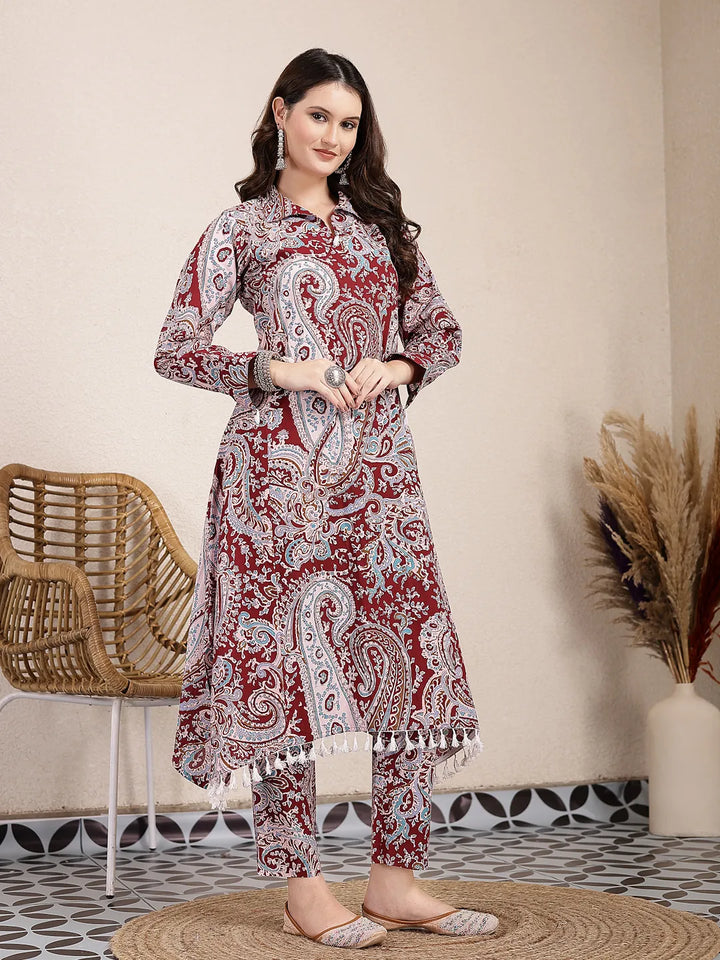 Maroon Pure Cotton Boho Print Co-Ord Set