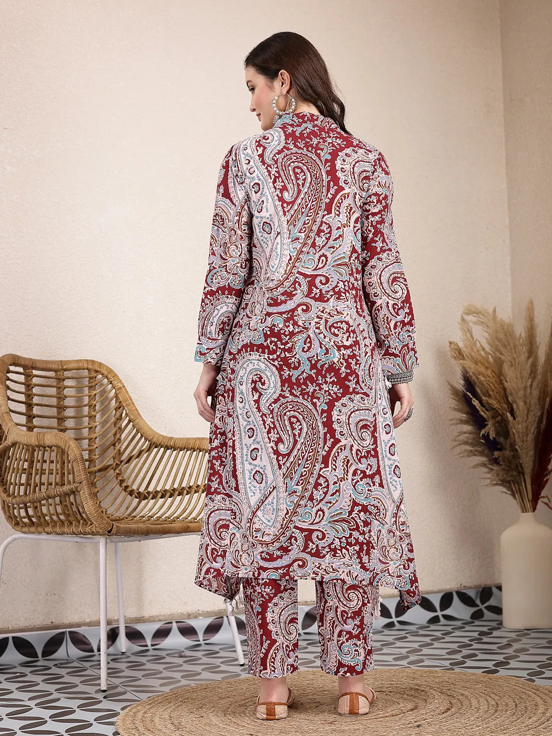 Maroon Pure Cotton Boho Print Co-Ord Set