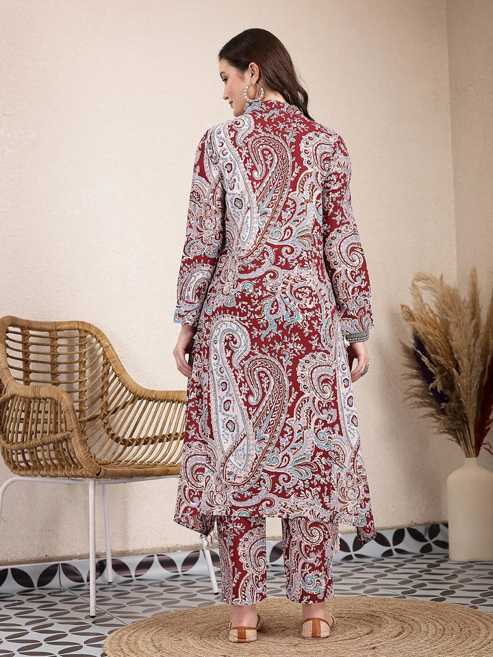 Maroon Pure Cotton Boho Print Co-Ord Set