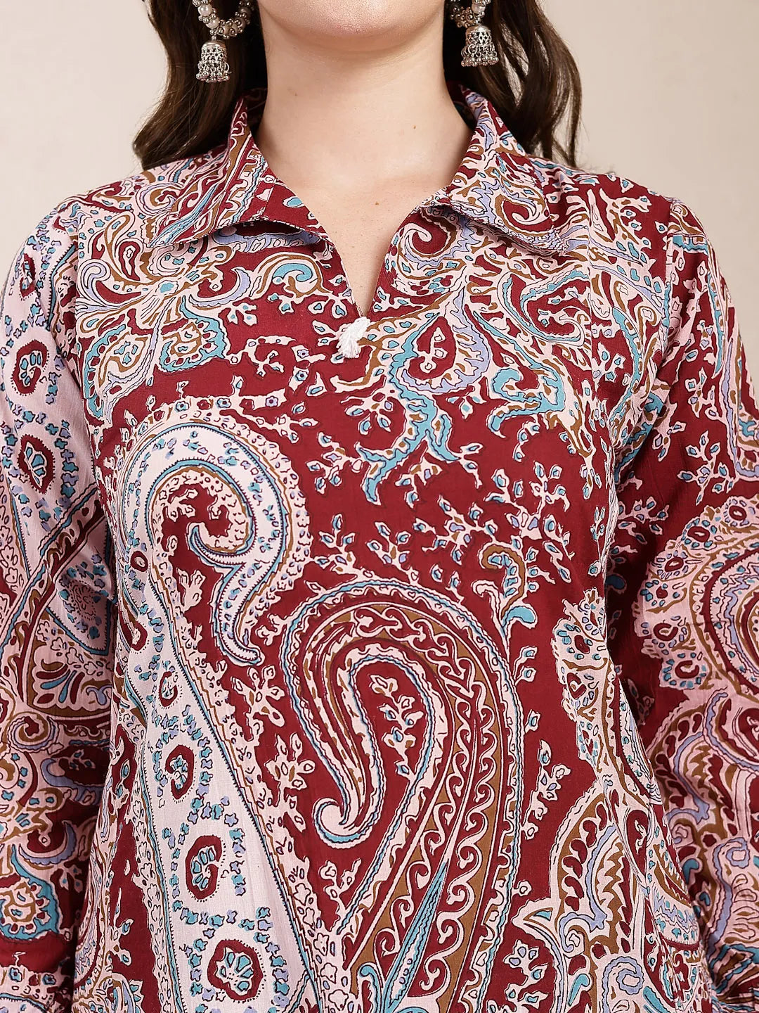 Maroon Pure Cotton Boho Print Co-Ord Set