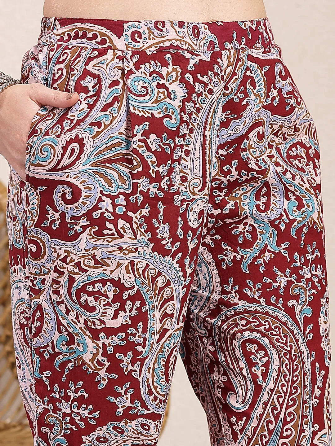 Maroon Pure Cotton Boho Print Co-Ord Set