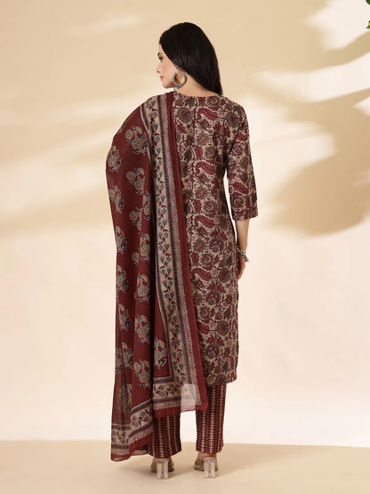 Maroon Pure Cotton Straight Kurta Dupatta Set