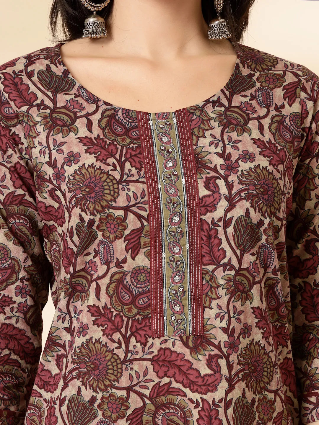 Maroon Pure Cotton Straight Kurta Dupatta Set