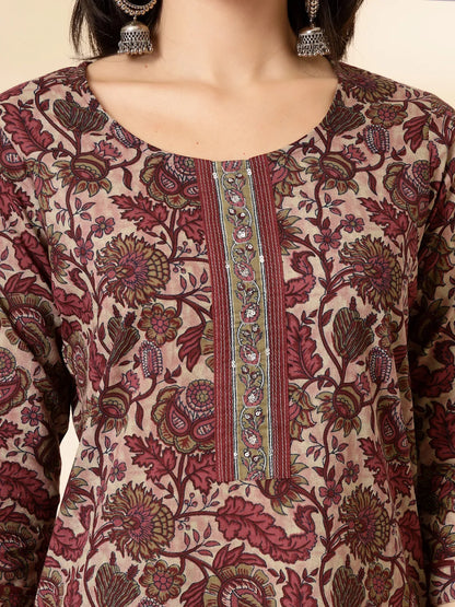 Maroon Pure Cotton Straight Kurta Dupatta Set