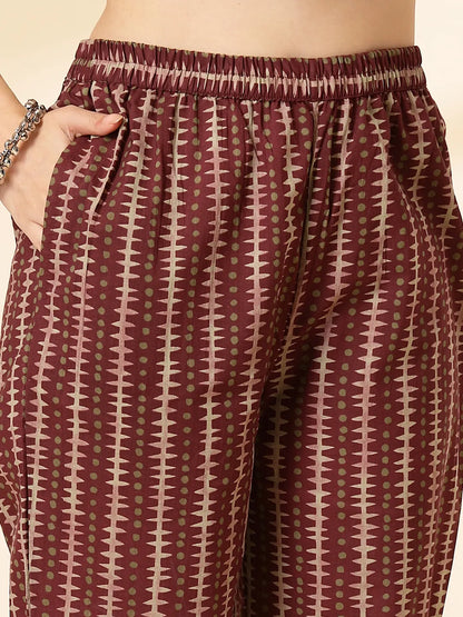 Maroon Pure Cotton Straight Kurta Dupatta Set