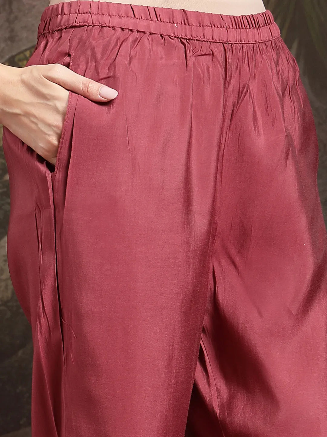 Maroon Roman Embroidered A-Line Kurta Trouser Dupatta Set