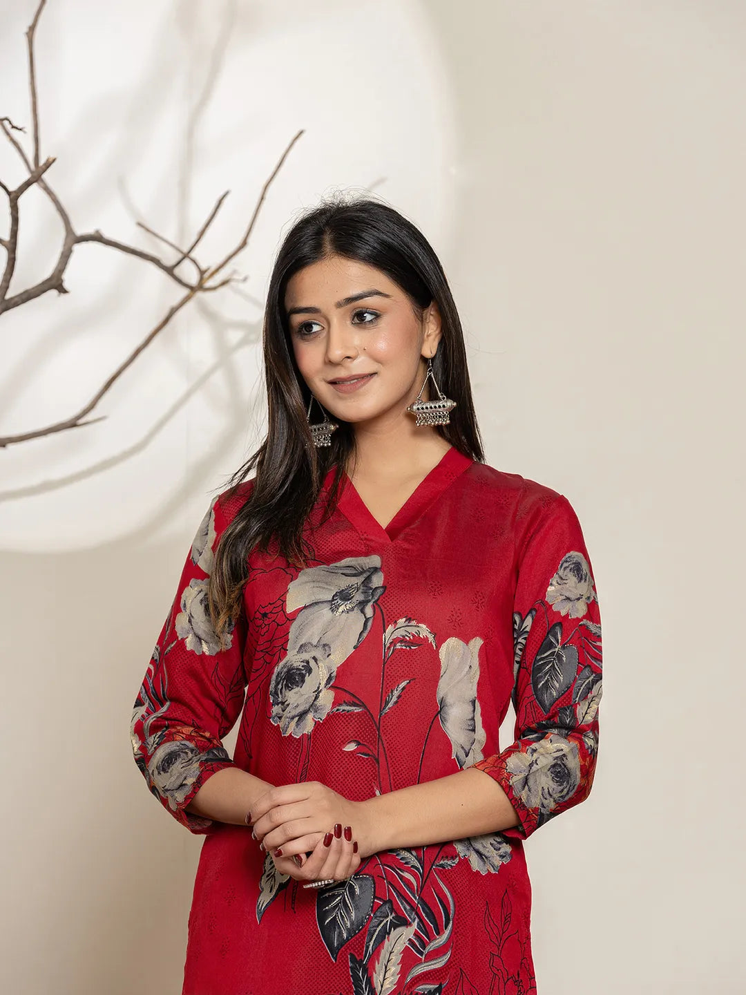 Maroon Silk Blend Digital Floral Print Kurta
