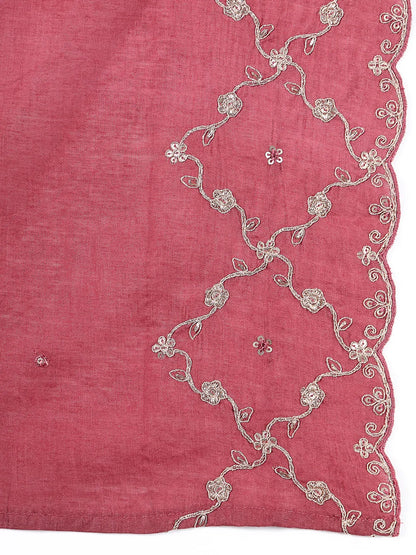 Maroon Zari Work A-Line Roman Silk Kurta Trouser Dupatta Set