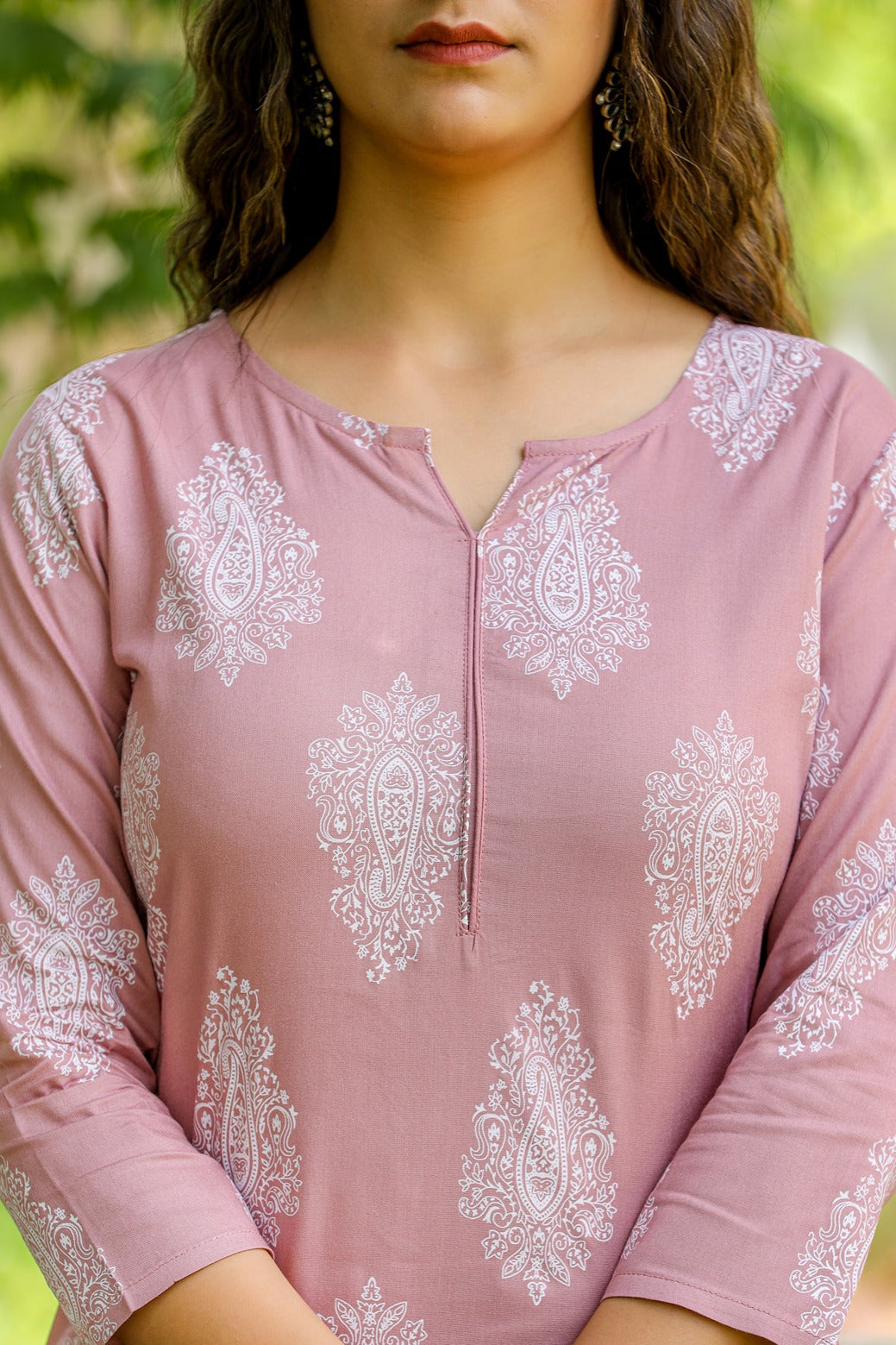 Mauve & Off White Printed Dupatta Set