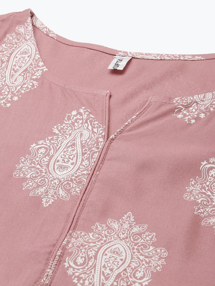 Mauve &amp; Off-White Printed Dupatta Set