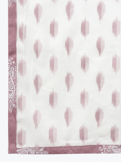 Mauve & Off-White Printed Dupatta Set