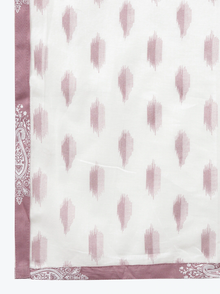 Mauve &amp; Off-White Printed Dupatta Set